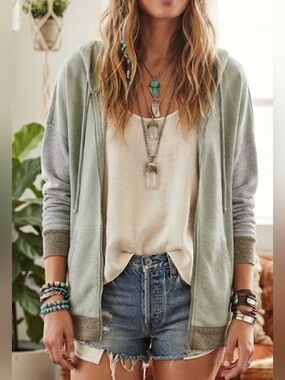 Collaboration Green & Blue Colorblock Zip Hoodie Cardigan – Relaxed Fit small